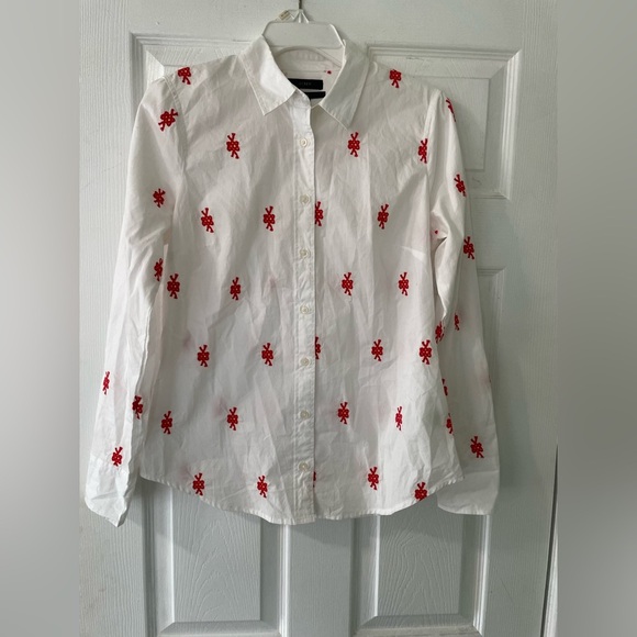 J Crew Cotton Poplin Slim Shirt With Red Knot Embroidery - Picture 1 of 9